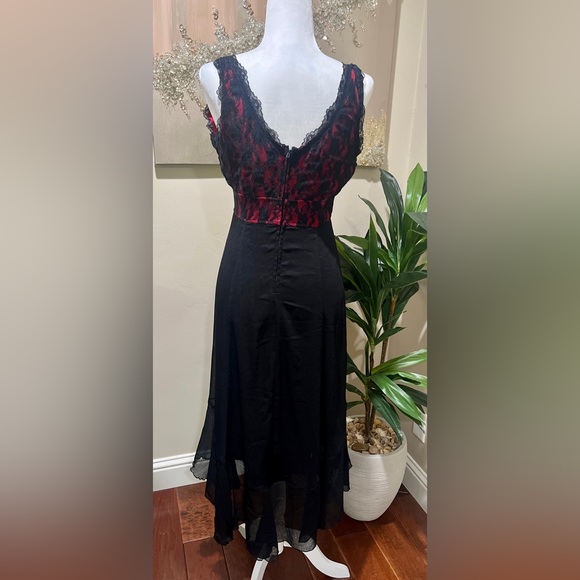 Hot Topic Royal Bones By Tripp Red & Black Lace Hi-Low Dress size Large - Picture 6 of 10
